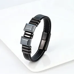 Neues Europa und die Vereinigten Staaten Punk-Sport-Casual-Stil rechteckiges schwarzes Gallenstein-Edelstahl-Modetrend-Herrenarmband