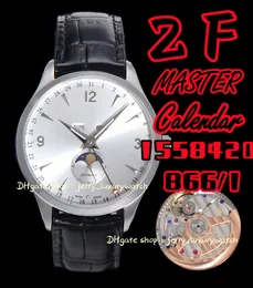 ZF JL İzle Luxury Erkekler Master Takvimi 1558420 (Cowhhide Strap - Mektup İşaretçisi, 866/1 Tam Otomatik Mekanik Hareket, 40mm) Beyaz