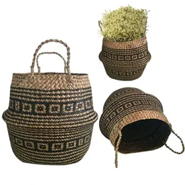 Storage Baskets 1pc Foldable Handmade Rattan Woven Flower Seagrass Clothing Home Decoration 230510