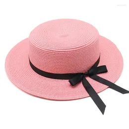 Berets Summer Unisex Ribbon Bow Sun Shats Casual Panama Topper Hat Women/Men Wide Brim Beach Strave Jazz Fedoras