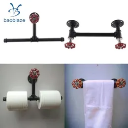 Home Decorative Industrial Rustic Wall Mounted Metal Iron Pipe Toilet Roll Paper Double Holder Towel Rack Y2004072676583