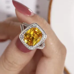 Ringos de cluster Feito à mão 925 dedo de dedo prateado Luxuja de luxo Gold Gold 10ct Diamante simulado Pavimento 192pcs Casamento CZ para jóias femininas