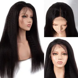 Kinky Straight Wig Silk Base Wigs Brazilian Top 13x4 레이스 전면 인간 머리 150% 여성 14-22 "