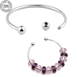 316L de aço inoxidável Diy Bangle Fit Charm Beads Bating Bracelete de ouro rosa Men Women Acessórios Jóias 1pc