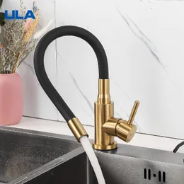 주방 수도꼭지 Ula Gold Stainless Steel Flexible Spout Sink Sink Cold Water Mixer Tap 360도 크레인 230510 회전