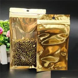 Packing Bags Small Big Sizes Gold Golden Clear For Zip Resealable Plastic Retail Lock Packaging Zipper Mylar Bag Package Pouch Self Dhmbu