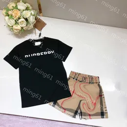 23ss baby set kid sets kids designer clothes Round neck Pure cotton letter logo printing Short sleeve t-shirt Elastic waist Lattice shorts suit baby clothes