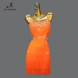 Sexy Skirt Orange Latin Dance Competition Fringe Dress Costumes for Professional Women Performances Sexy Girl Ballroom Clothing Large 230511