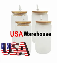 US warehouse 12oz 16oz Sublimation Glass Tumblers Beer Mugs Shaped Can Drinking Glasses Ice Coffee Soda Glasses Cups With Bamboo Lid G0511