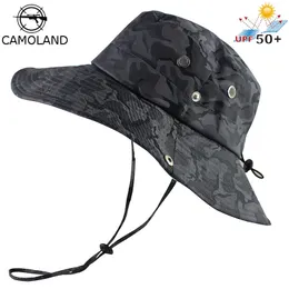 Breda randen hattar hink hattar upf 50 hink hatt män kvinnor bob boonie hatt sommar uv skydd kamouflage cap militär armé vandring taktisk utomhus sol hatt 230510