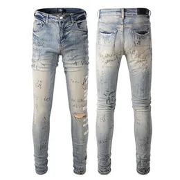 Дизайнерские джинсы мужская джинсовая джинсовая джинсовая джинсовая мужские штаны 2022 Мужская одежда в корейской версии High Street Fashion темно -синий умываль