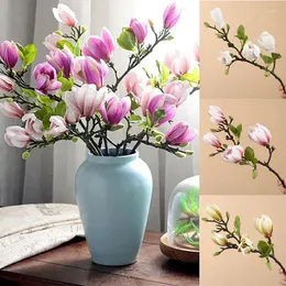 Decorative Flowers Artificial Magnolia Bouquet Faux Flower Branch Party Wedding Ornament Simulation Home Decor