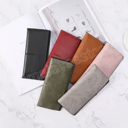 Korean Wallet Female Long Solid Color Simple Thin Wallet Multi Card Holder Retro Money Clip Purse Handbag Women And Men