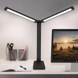 Bordslampor LED Double Head Reading Desk Lamp med 10W Qi Trådlös laddning Touch Control Dimble Timing Eye Care Bedroom Decor