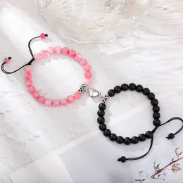 Bracelets de casal de ímãs para mulheres homens de coração romântico amantes combinando miçangas de pedra natural ioga jóias de presentes dos namorados