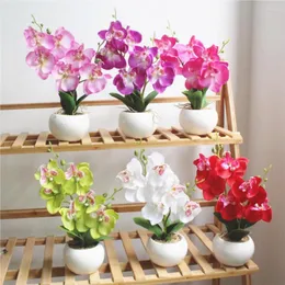 Fiori decorativi Finta pianta in vaso Simulazione Phalaenopsis Fiore artificiale colorato Due rami Farfalla Orchidea Tavolo paesaggistico