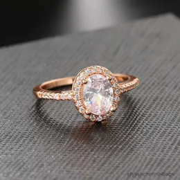 Band Rings Crystal Wedding Engagement Ring for Women Rose Gold Color Oval Moissanite Promise Marriage Bride Gift Jewelry OHR078
