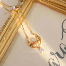 Ketten LAMOON Halskette für Frauen Hochzeit Zubehör Natürliche Mondstein Pendent Süßwasser Perle 925 Sterling Silber Kette Geschenke NI081