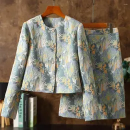 Tweede stuk kleding Kwaliteit Lente dames Jacquard Round Neck blazer kokerrok Sets vrouwelijk formeel zakelijk Koreaans dames kantoorwerk jas
