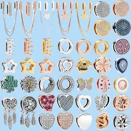 Charms in argento sterling 925 per gioielli pandora perline colore riflessi clip perline charms cristallo rotondo corona cuore amore
