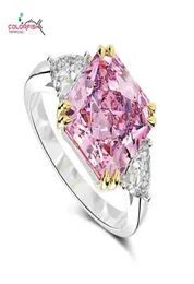 Cluster Rings COLORFISH Rhodium Plating Sterling Silver Radiant Cut Engagement Ring Luxury 6 Pink CZ Three Stone Anniversary Jewel7739941