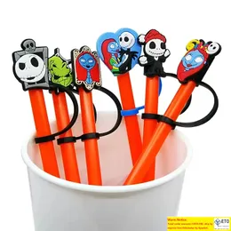 Custom Before Christmas silicone straw toppers accessories cover charms Reusable Splash Proof drinking dust plug decorative 8mm