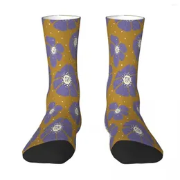 Men's Socks Wild Lilac Poppies On Golden Yellow Background Sock Men Women Polyester Stockings Customizable Sweetshirt