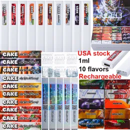 USA Local Stock CAKE Colpisce diverse penne Vape usa e getta 10 gusti Vuoti baccelli per dispositivi da 1 ml Batteria ricaricabile da 280 mAh per cartucce di olio 10 sapori 100 pezzi / lotto