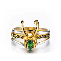 Cluster Rings Loki Ring Green Zircon Crystal Helmet Set For Men Women Cosplay Halloween Party Gifts Unisex Jewelry US 6-14