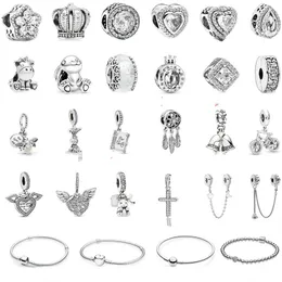 925 libras Silver Pandora New Fashion Charm Feminino Feminino, Série Branca Pacifier Bear Angel Wings, compatível com a pulseira Pandora, fazendo presentes de jóias