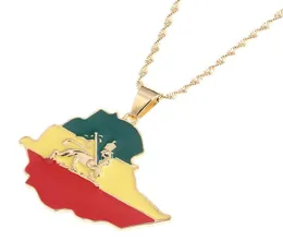 Enamel Map of Ethiopian Lion Pendant Necklace Africa Gold Chain Necklace Map Jewelry6534444