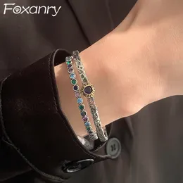 FOXANRY VINTAGE VINTAGE Handmade Graffiti Hiphop Bracelet para mulheres casais Ins moda Creative Sparkling Zircon Jewelry Gifts
