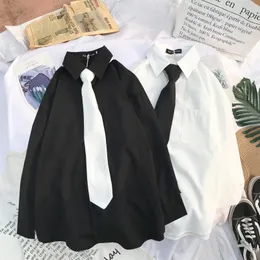 Chemises Étudiants d'été chemises blanches femmes Style coréen chemise ample à manches longues avec cravate surdimensionné Harajuku Chic chemisier surdimensionné 2022