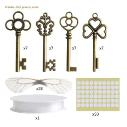 Ring Sizers realistiska flygande nyckelcharm med 28x Dragonfly Wings Skeleton Keys Decorations 230511