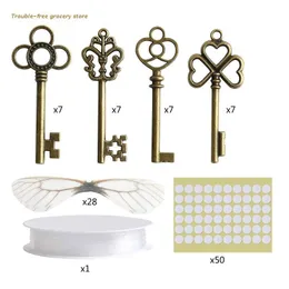 Sizers de anel Charms de chave voadora realistas com 28x Dragonfly Wings Skeleton Keys Decorações 230511