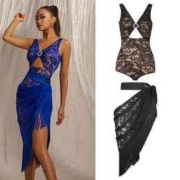 Sexy Skirt Sexy Latin Dance Costume Lace Diamond Ring Cutout Top Lace Apron Fringes Skirts Female Ballroom Competition Dance Clothes SL6496 230511