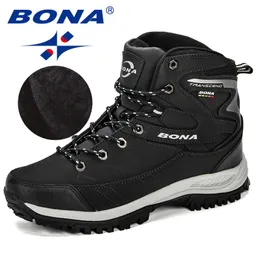 Güvenlik ayakkabıları Bona Erkekler Kış adam ayakkabı ayak bileği botları erkek kar botları yuvarlak ayak parmağı peluş sıcak erkekler ayakkabı dantelli gündelik moda ayakkabılar 230509