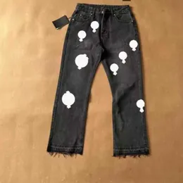 Abbigliamento firmato Jeans da uomo Pantaloni in denim Chromes Cross 2023 cuori Stampa Designer Uomo Jeans Ch Jeans lavato a pelle incrociata con vita alta Amanti da uomo Processo di rilavorazione sciolto