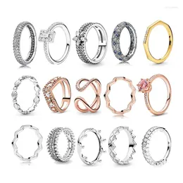 Cluster-Ringe, rosa Blume, Roségold, 925er Sterlingsilber, offener Ring für Frauen und Mädchen, funkelnde Krone, Solitär, edler Schmuck zum Valentinstag