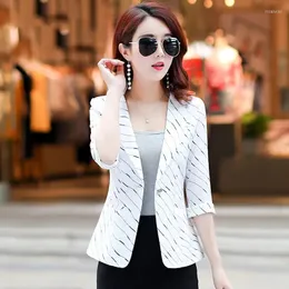 Women's Suits Thin Blazer Women's Three-Quarter Sleeve Jacket Korean 2023 Summer Temperament Slim A Buckle Suit Jackets Ladies Elegant