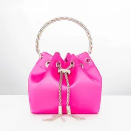 Shoulder Bags Rhinestone Tassel Bucket Handbags Women New Luxury Metal Ring Handle Satin Crossbody Bag Ladies Color Sequin Purse Wedding Party 230426