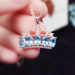 Lockets naturliga riktiga blå topas krona stil halsband hänge per smycken 0,6ct 5st ädelsten 925 sterling silver fin x216392 låsar