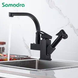 Kitchen Faucets kitchen Sink Black Deck Mounted Flexible Pull Out Mixer Tap Cold Spring Spout Chrome Silver 230510