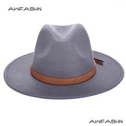 넓은 챙 모자 2021 가을 겨울 햇살 모자 여성 남자 Fedora Classical Felt Floppy Cloche Cap chapeau 모방 양모 모자 Cap1 Drop Dhpio