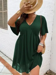 Vestidos plus size plus size 4xl vestido túnica verde feminino verão meia manga mini vestidos de malha elegantes senhoras grandes roupas soltas 230511