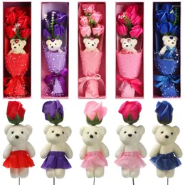 Fiori decorativi Sapone da bagno profumato creativo Fiore di orso rosa Regalo di San Valentino Bouquet di cartoni animati Decorazione di nozze Decorazioni per la casa