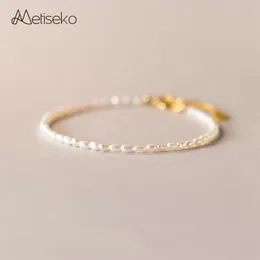 Metiseko Mini Natural Pearl Bracelet 925 Sterling Silver Chain Tiny Freshwater Pearl Bracelet Sweet Elegant for Girls and Women