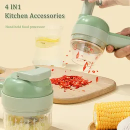 Fruit Vegetable Tools 4 In 1 Handheld Electric Vegetable Cutter Set Durable Chili Vegetable Crusher Kitchen Tool Charging Ginger Kichen Accessories 230511