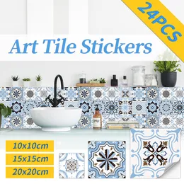 Party Decoration 24pcs Tile Sticker Kök Vägg Vattentät och oljeproof Selfadhesive Wallpaper 3D Retro Art Mönster Borttagbar badrumsdekaler 230510