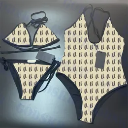 Dam Letter Bikini Retro One Piece Baddräkt Brun V-ringad Baddräkt Dam Split Baddräkt